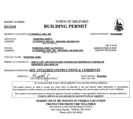 Town of Milford building permit screenshot