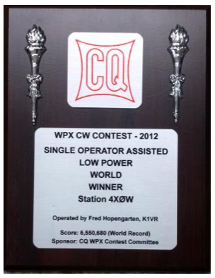 K1VR WPX CW contest 2012 plaque